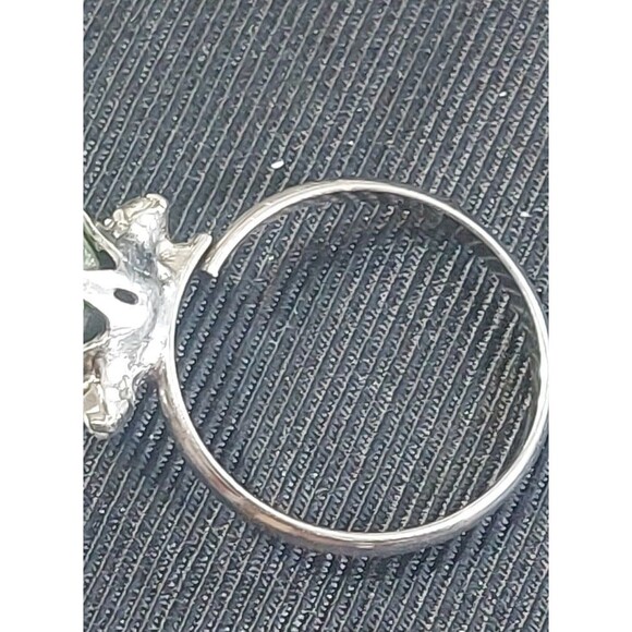 Uranium glass silvertone adjustable ring and huggie hoop earrings - Picture 10 of 12